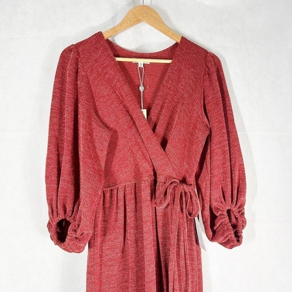 Max Studio Surplice Balloon Sleeve Faux Wrap Midi Dress Size Medium - Picture 3 of 9